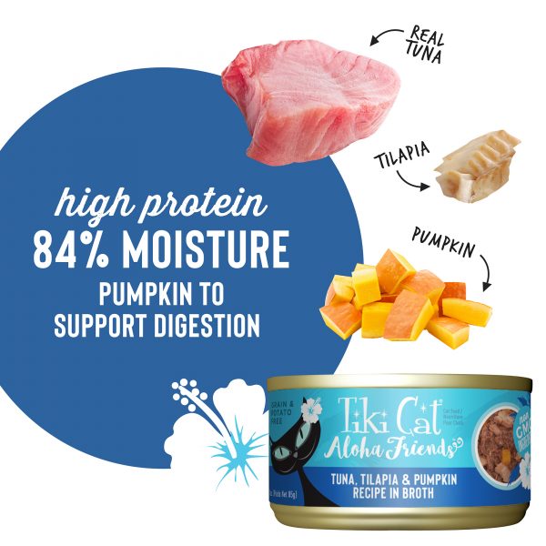 Tiki Cat Aloha Friends Tuna, Tilapia & Pumpkin in Broth Grain-Free Cat Wet Food, 85g - Image 3