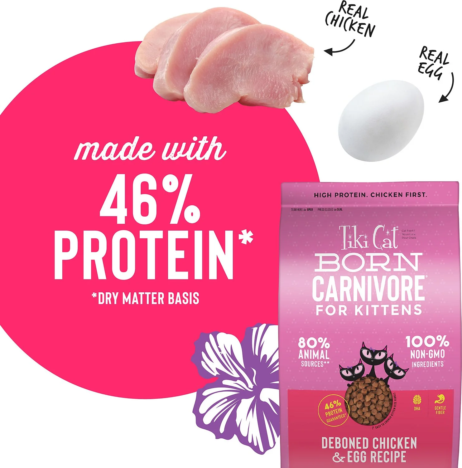 TikiCat Born Carnivore Deboned Chicken & Egg BAKED Dry Kitten Food, 1.27kg - Image 4