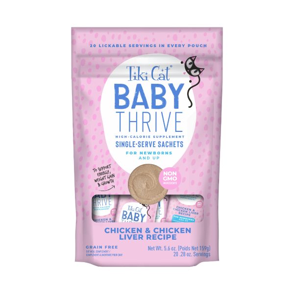 Tiki Cat Baby Thrive Chicken & Chicken Liver Recipe Baby Cat Food, Pack of 20 Sachet