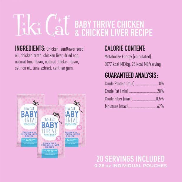 Tiki Cat Baby Thrive Chicken & Chicken Liver Recipe Baby Cat Food, Pack of 20 Sachet - Image 3