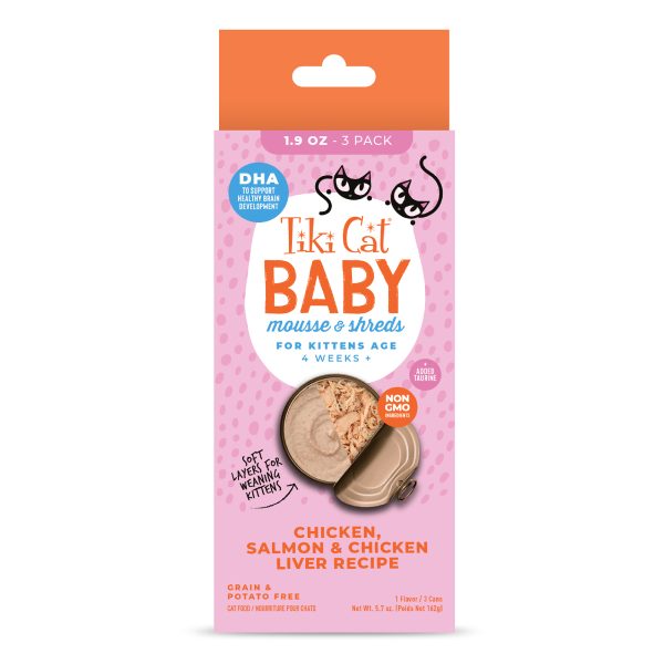 Tiki Cat Baby Mousse & Shreds For Baby Cats Above 4 Weeks, 3 Cans