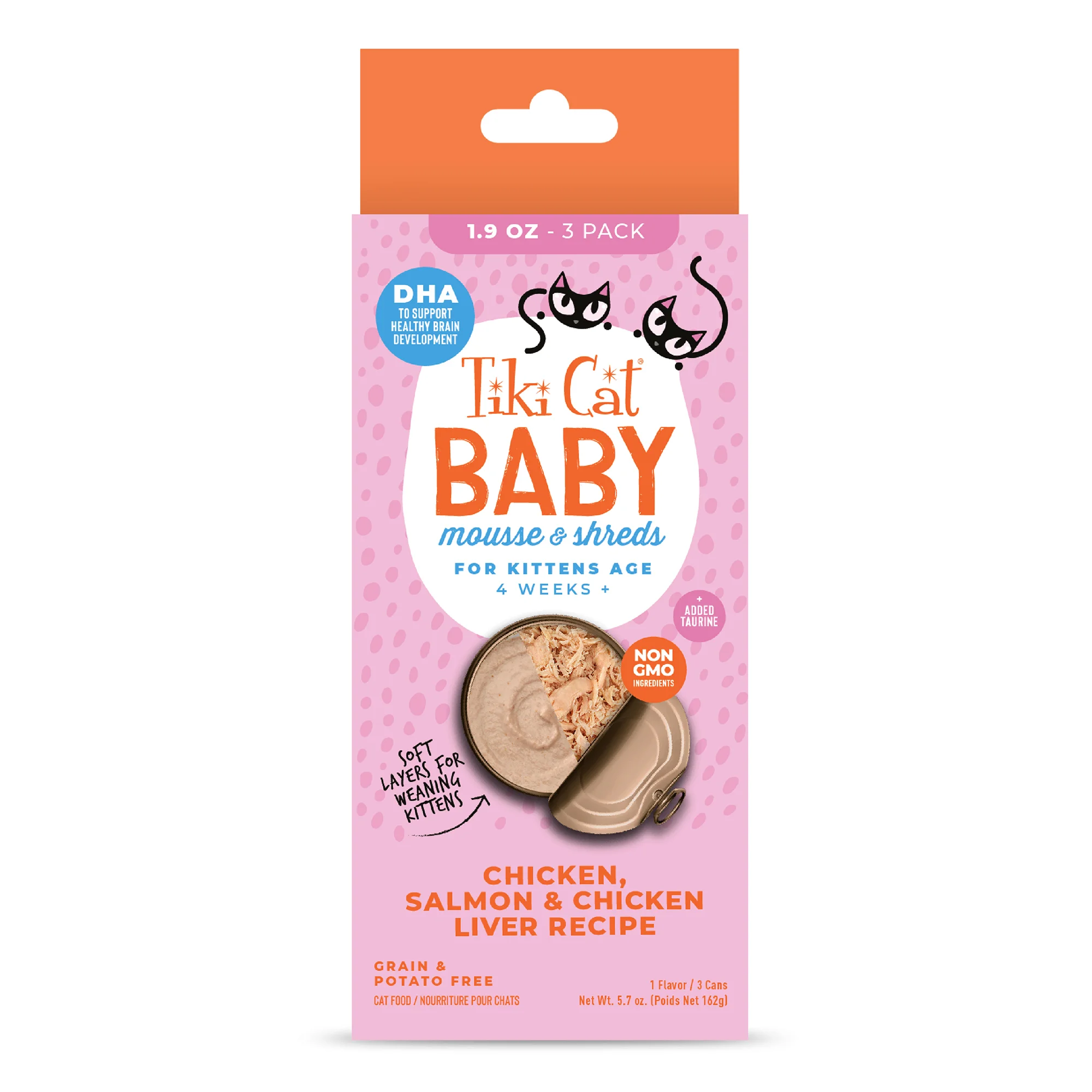Tiki Cat Baby Mousse & Shreds For Baby Cats Above 4 Weeks, 3 Cans