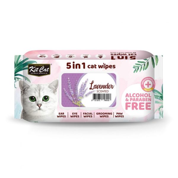 KitCat 5 in 1 Lavender Dog & Cat Wipes, 80 Sheets