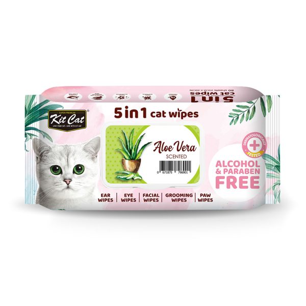 KitCat 5 in 1 Aloe Vera Dog & Cat Wipes, 80 Sheets
