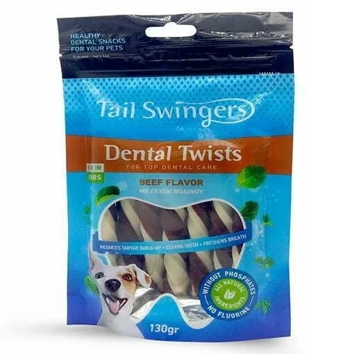 Tail Swingers Dental Twist Roll Beef Dog Treat, 130g