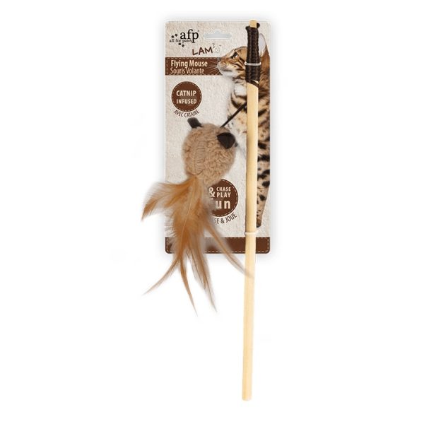 AFP Lambswool Flying Mouse Wand Cat Toy - Brown