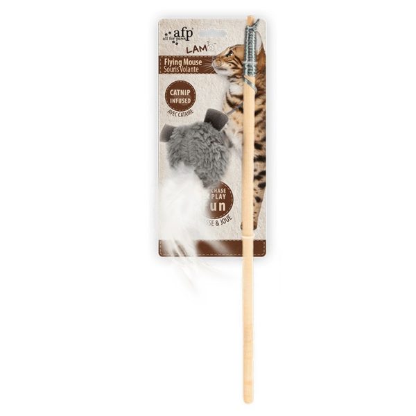 AFP Lambswool Flying Mouse Wand Cat Toy - Grey