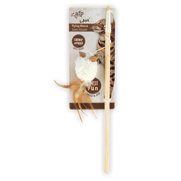 AFP Lambswool Flying Mouse Wand Cat Toy - Tan