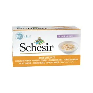 Schesir Multipack Chicken with Pumpkin in Cooking Water Wet Cat Food, 50g (Pack of 6)