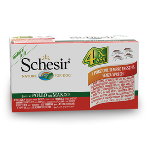Schesir Multipack Chicken with Beef Wet Dog Food, Pack of 4 x 85g