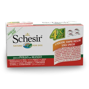 Schesir Multipack Chicken with Beef Wet Dog Food, Pack of 4 x 85g