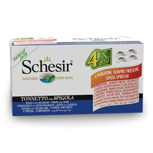 Schesir Multipack Tuna with Seabass Wet Dog Food, Pack of 4 x 85g