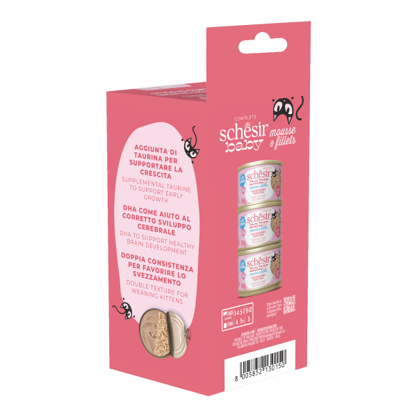 Schesir Baby Mousse & Fillets For Baby Cats Above 1+ Month, 3 Cans - Image 6
