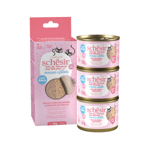 Schesir Baby Mousse & Fillets For Baby Cats Above 1+ Month, 3 Cans