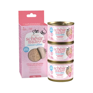Schesir Baby Mousse & Fillets For Baby Cats Above 1+ Month, 3 Cans