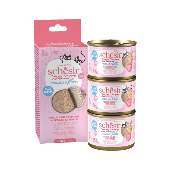 Schesir Baby Mousse & Fillets For Baby Cats Above 1+ Month, 3 Cans