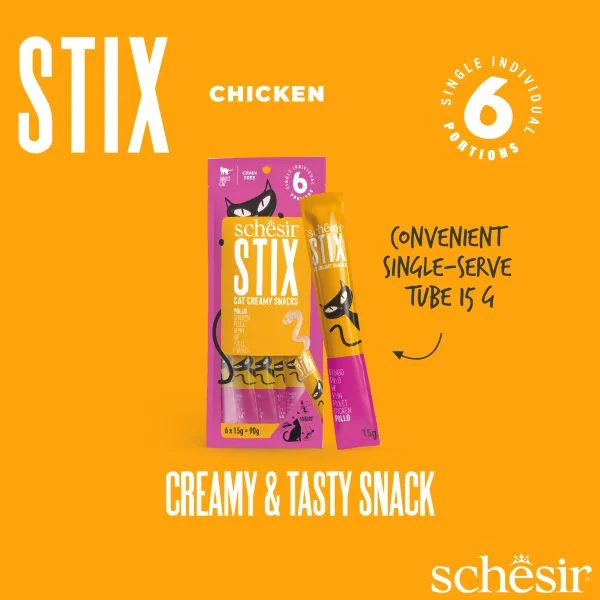 Schesir Stix! Chicken Mousse Cat Treat, 6 Pieces - Image 3