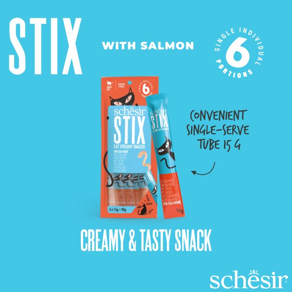 Schesir Stix! Salmon Mousse Cat Treat, 6 Pieces - Image 4