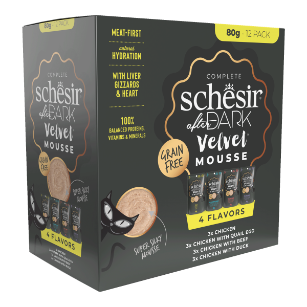 Schesir After Dark Velvet Mousse Variety Pack Wet Cat Food, Pack of 12 x 80g