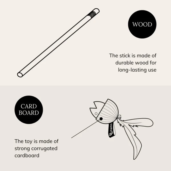 District 70 BAIT Natural Wood Wand Cat Toy, Black - Image 6
