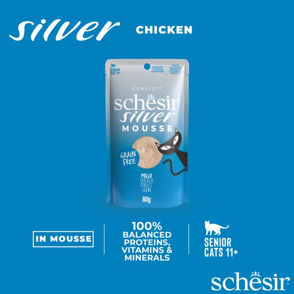 Schesir Silver Chicken Mousse For Senior Cats Wet Cat Food, 80g - Image 2