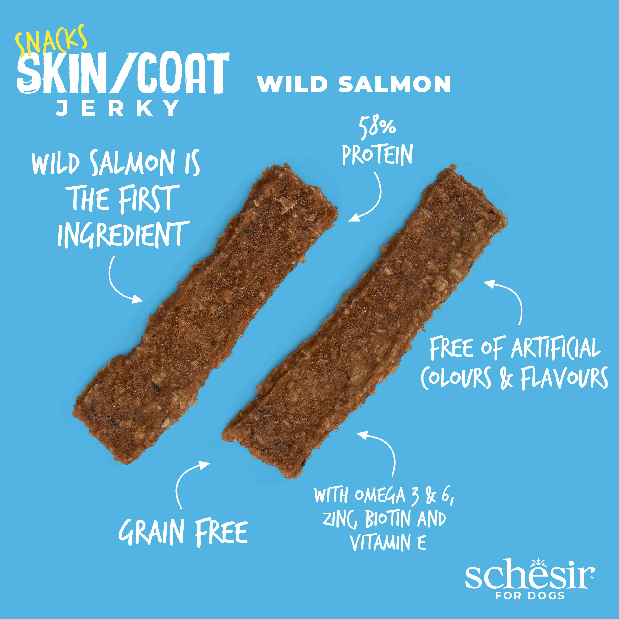 Schesir Snacks, Skin & Coat Wild Salmon Jerky Dog Treat, 115g - Image 2
