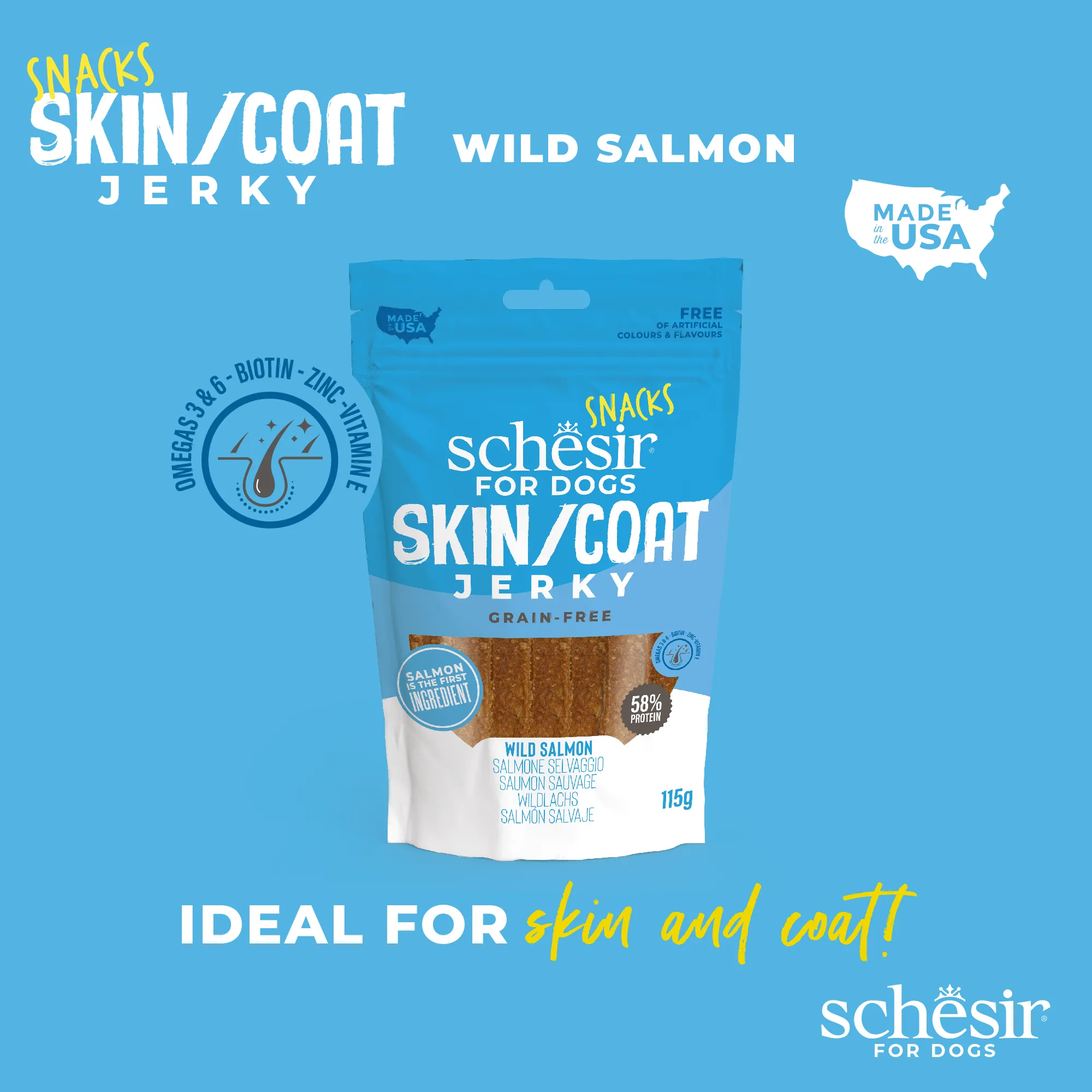 Schesir Snacks, Skin & Coat Wild Salmon Jerky Dog Treat, 115g - Image 3