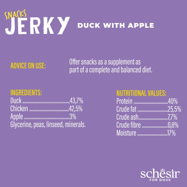 Schesir Snacks, Duck with Apple Jerky Dog Treat, 145g - Image 3
