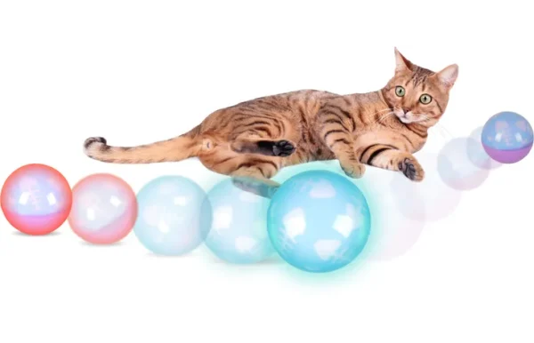 Flamingo Wobbler Flashing Ball Cat Toy, Blue - Image 2