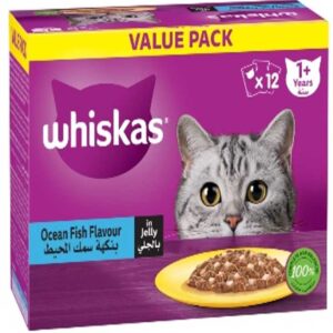 طعام القطط الصغيرة الرطب Whiskas بنكهة سمك المحيط، عبوة اقتصادية 80 جرام (عبوة من 12 قطعة)