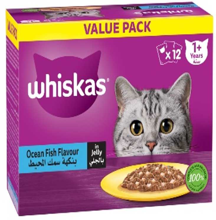 طعام القطط الصغيرة الرطب Whiskas بنكهة سمك المحيط، عبوة اقتصادية 80 جرام (عبوة من 12 قطعة)