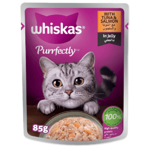 Whiskas Purrfectly طعام القطط الرطب بالتونة والسلمون، 85 جرام