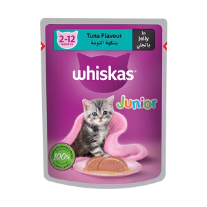 طعام القطط الصغيرة الرطب Whiskas Junior بالتونة في الجيلي، 80g