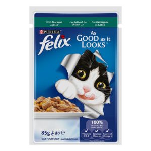 Felix As Good as it Looks طعام قطط رطب بالماكريل في الجيلي، 85 جرام
