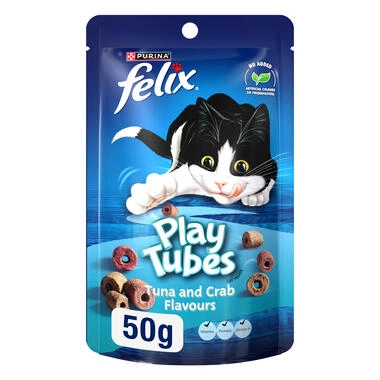 Felix Play Tubes أنابيب لعب بنكهة التونة والسلطعون لعلاج القطط، 50 جرام