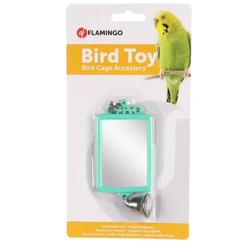 Flamingo Parakeet Toy Mirror, Green - Image 2