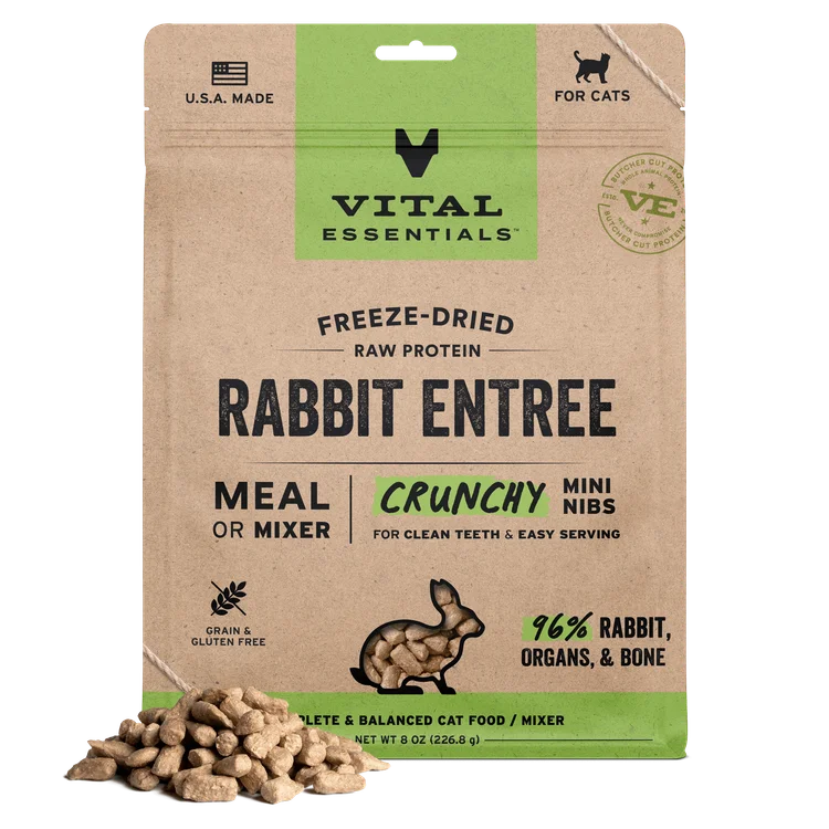 Vital Essentials Freeze-Dried Rabbit Entree & Mixer Crunchy Nibs Cat Food, 12oz