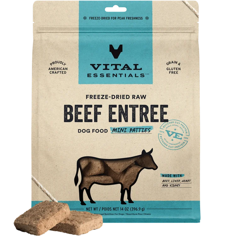 Vital Essentials Freeze-Dried Beef Entree Mini Patties Dog Food, 14oz